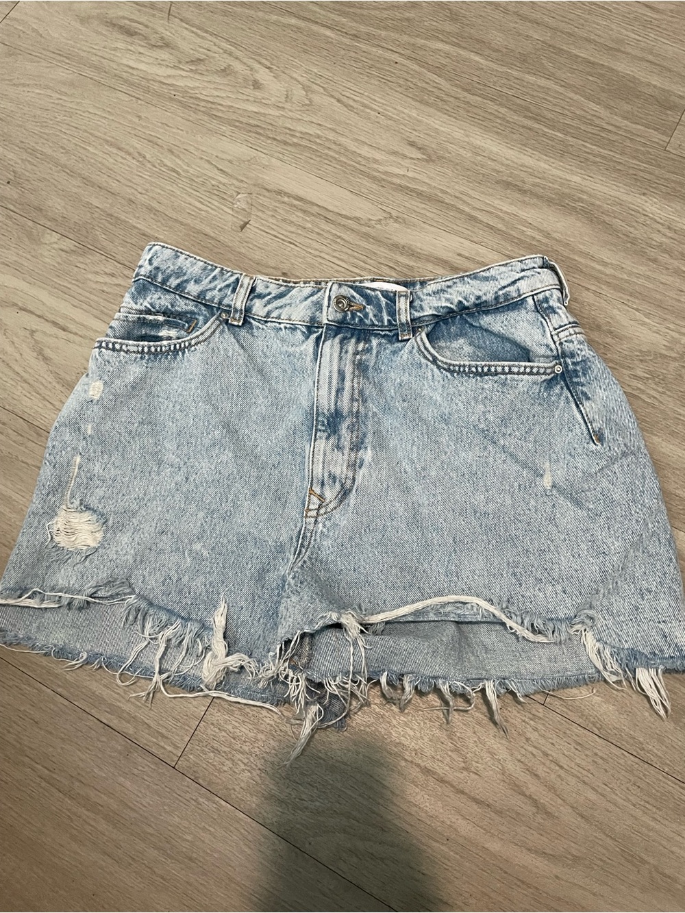Zara Light Blue Distressed Denim Cutoff Shorts